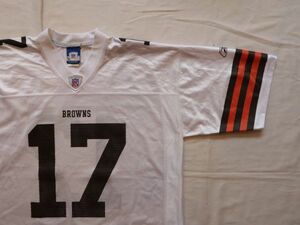 【古着GAME TOPSレア Reebok Cleveland Browns ユニフォームシャツ白#17】NFLアメフトクリーブランドブラウンズブレイロンエドワーズ