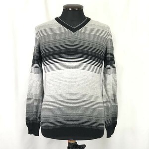 SISLEY* twin / long sleeve knitted sweater /V neck [Women's size -3XL/Gray×Black]Tops/Shirts*BH193