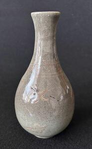 古美術　李朝　高麗青磁象嵌雲鶴文花瓶　高さ約21cm 李朝 