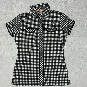 PUMA プーマ　ゴルフウェア　白黒チェック　半袖シャツ　ポロシャツ　ゴルフシャツ　ブロックチェック
