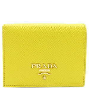 プラダ 二つ折り財布 メタルロゴ コンパクトウォレット SOLE サフィアーノ レザー 1MV204 黄色