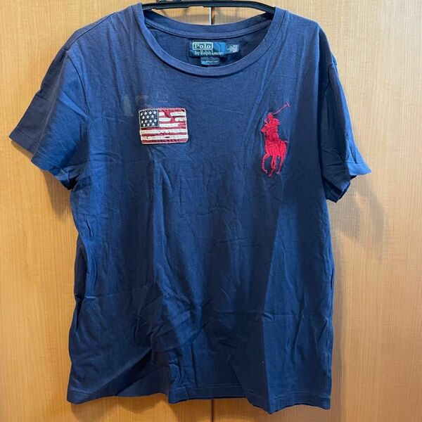 Polo by Ralph Lauren ポロラルフローレン 半袖 Tシャツ 紺 ネイビー L ロゴ アメリカの国旗 