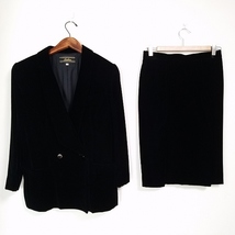 #wnc レリアン Leilian スカートスーツ 9 黒 ツーピース ダブル ベロア調 レディース [820896]_画像1