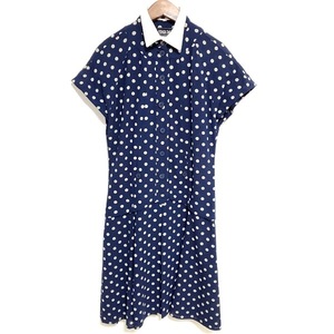#snc Fendi FENDI One-piece 40 navy blue dot polka dot Vintage short sleeves switch pleat lady's [832798]