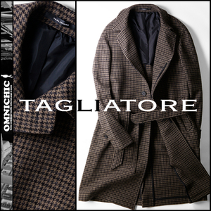 ダントツ人気CURTカシミヤ混■新品13.2万【TAGLIATORE】タリアトーレ/22-23AW千鳥格子ウールハウンドトゥースベルテッドバルカラーコート48