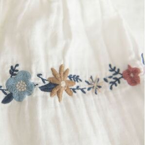レディーストップス 長袖シャツ綿コットン ダブルガーゼ 肌触りいい 通気性いい 長袖ブラウス 可愛い刺繍花柄の画像4