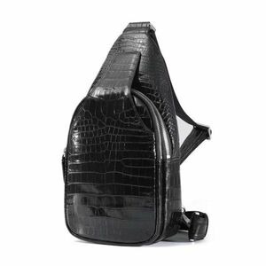  total black ko crocodile original leather wani leather men's bag diagonal .. body bag original leather high capacity . part leather use center taking . outdoor sling bag 