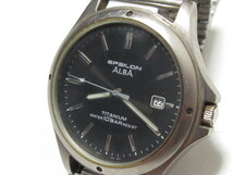 [sp1 NN4981] 動作未確認 SEIKO セイコー ALBA アルバ EPSILON イプシロン V732-0R80 クォーツ デイト 黒文字盤 腕時計 メンズ_画像1