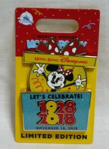 香港 ディズニーランド ピンバッジ ミニー 90周年 マウスパーティー 誕生日 バースデー 1928-2018 LET'S CELEBRATE! ミッキー