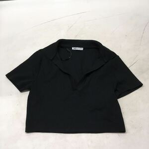 送料無料★ZARA ザラ★半袖Tシャツ　ショート丈トップス★レディース　Lサイズ★ブラック#50914sjj9