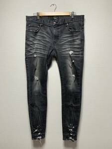 美品☆[glamb] 17SS Everman Skinny Denim エヴァーマン グランジ加工 ストレッチスキニーデニムパンツ 4 ブラック GB17SP-P10 グラム