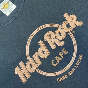 レア!Hard Rock CAFE CABO SAN LUCAS MEXICO with Brown Faux Leather Logoハードロック カフェ バハ サンルーカス スーベニアTシャツM企業