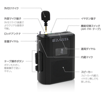 ■新品■グランプレ AM/FMラジオ カセットレコーダー 携帯 録音可能 カラオケ 語学学習 カセットテープ再生_画像4