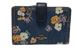 新品同様 コーチ 二つ折り 財布 デニム 花柄 フローラル レディース 67663 COACH 【中古】