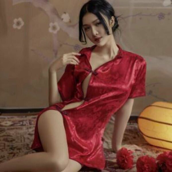 チャイナドレス コスプレ衣装 セクシー レディース フルセット 赤　チャイナ服 ｔバック ワンピース 女性 人気