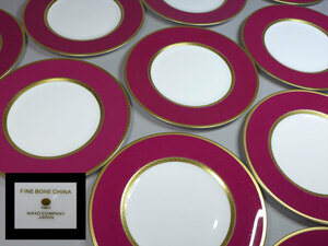 ●洋食器24　NIKKO　ニッコー　臙脂縁金彩模様プレート大皿10客　28ｃｍ　　検/ホテルレストランカフェ