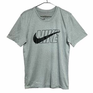 ★美品★NIKE DRI-FIT 半袖Tシャツ S グレー BIGスウッシュロゴプリント ナイキ スポーツ クリーニング プレス済み USED sn151