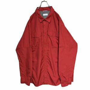 ★美品アウトドアシャツ★Columbia 長袖シャツ XXL カージナルレッド ピスネーム ベンチレーション コロンビア古着 洗濯 プレス済み 0939