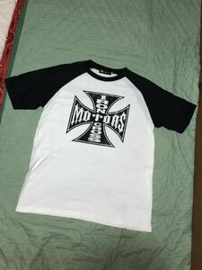 新品未使用 REGA SALINAS ラグラン 半袖 Tシャツ レガサリナス 黒×白 ブラック ホワイト IRON CROSS MOTORS サイズL