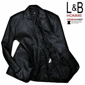 贅の極み! 定価4.2万 極美品 L&B HOMME 総裏 最高級羊革使用 極上ラムレザー テーラードジャケット Lサイズ 黒 コート エルアンドビーオム