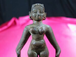 ｃ　インド古銅女神像　金工　/　ヒンドゥー教　供養　シルクロード　神像　仏教　仏法　守護神像　ラクシュミー　Lakshmi