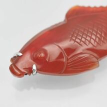 D810 赤瑪瑙 メノウ 帯留め 鯉彫刻 和装小物 アンティーク_画像8