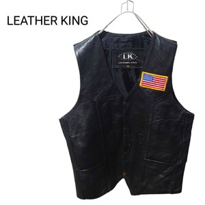 【LEATHER KING】本革 バイカー レザーベスト ワッペン A-1216