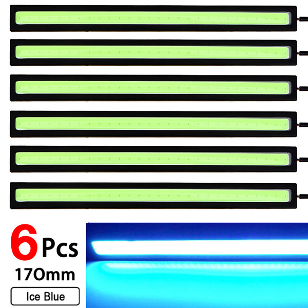 ★ 6本セット ★ LED デイライト バーライト 12V COB 全面発光 (アイスブルー) ★ 17㎝ 両面テープ付き 防水 ★