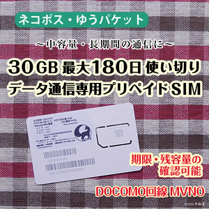 [30GB使い切り最大180日間] [DOCOMO回線MVMO] データ通信専用プリペイドSIM（規定容量使用後は通信停止） #冬狐堂