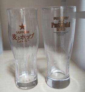 サントリー　プレミアムモルツ　サッポロ　麦とホップ　ビールグラス