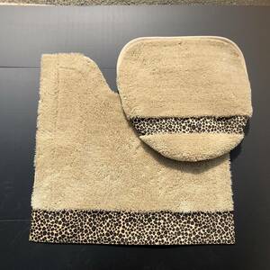  leopard print toilet mat cover cover set ( beige ) new goods [ made in Japan ]