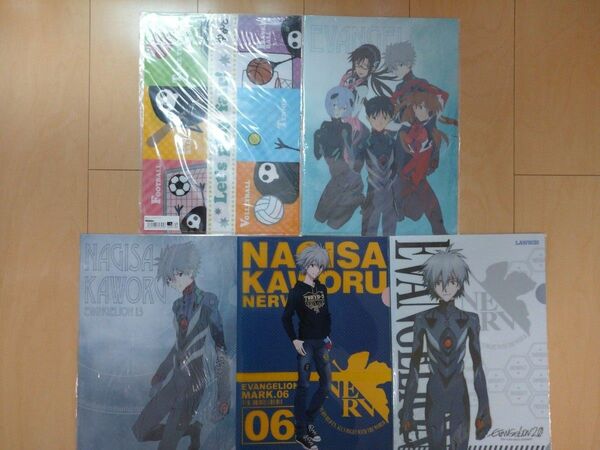 A4クリアファイル エヴァンゲリオン 渚カヲル 2周年記念、 他クリアファイル４枚 計５枚 