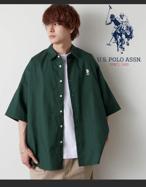 新品 完売品 U.S. POLO ASSN. 別注 オーバーサイズ 半袖シャツ グリーン Lサイズ ビッグシルエット ポロ