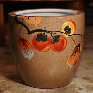 [.]1935-1945 year [ Old Noritake ( Japan ceramics month katsura tree . seal )] hand paint persimmon fire pot FB14