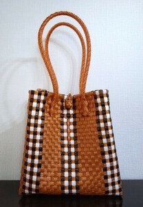  pra basket me LUKA do tote bag basket bag hand made light weight vinyl bag pasa-ru rare color dark orange 