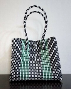 [ last 1 point ] pra basket me LUKA do tote bag basket bag hand made light weight vinyl bag green black white pasa-ru