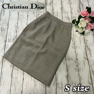  beautiful goods * Christian Dior Christian Dior skirt knee height casual S wool wool gray C-288