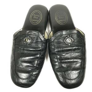 【ディオール】本物 Christian Dior PANTOUFLES 靴 約24.5cm 黒 スリッパ ルームシューズ 室内履き ロゴ金具 本革 レザー 男性用 メンズ 5の画像2