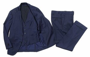 定価18万 超美品 LARDINI ラルディーニ ソリッド スリーピース スーツ セットアップ ウール ダークネイビー 紺無地 メンズ 44 ジレ