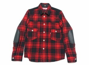 15AW 美品 JUNYA WATANABE MAN × Levi's ジュンヤワタナベマン リーバイス レザーエルボーパッチ ウール チェックシャツ WP-B908 メンズ S