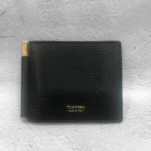 TOMFORD トムフォード ロゴ マネークリップ カードケース 二つ折り財布 名刺入れ レザーブラック ゴールド金具 メンズ