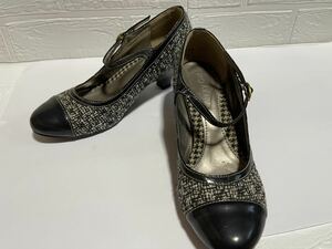  beautiful goods . with defect * tweed pumps for women shoes L size black black color lady's shoes *