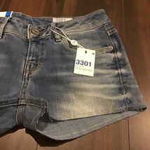 ジースター/3301/ショートパンツ/デニム/加工品/ストレッチ/w27/medium aged_画像3