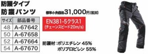 マキタ makita チェーンソー防護用 防護 パンツ 防護タイプ 52 A-67664 林業 土木 造園 工事業 建築 建設 農家 農業 農林 防護服 作業服