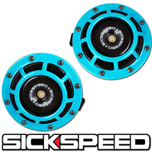 SICKSPEED ホーン TEAL JDM USDM シックスピード ラッパ スタンス 丸型 汎用 12V クラクション ブルー_画像1