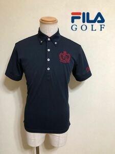 【美品】 FILA GOLF フィラ ゴルフ ボタンダウン ドライポロシャツ トップス ウェアー サイズM 半袖 ネイビー