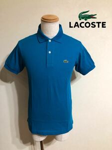 【良品】 CHEMISE LACOSTE ラコステ 鹿の子 ポロシャツ トップス 旧ロゴ サイズ3 半袖 ターコイズブルー L-1212