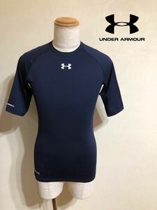 【美品】 UNDER ARMOUR アンダーアーマー ヒートギア コンプレッション 1/2スリーブ シャツ インターウェア サイズLG ネイビー MCM8109