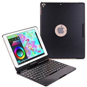 iPad 9.7 (2018/2017)/Air1用　キーボードケース 360度回転機能 7色LEDバックライト アルミ合金製 ブラック