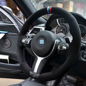 BMW 汎用 社外品 スエード ステアリング ホイール カバーbmw f33 428i 2015 f30 320d 328i 330i 2016 m3 m4 2014-2016